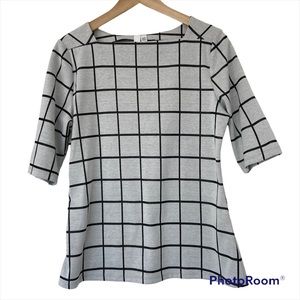 JULES & LEOPOLD LIGHT GREY/BLACK WINDOWPANE CHECK KNIT TOP, MEDIUM